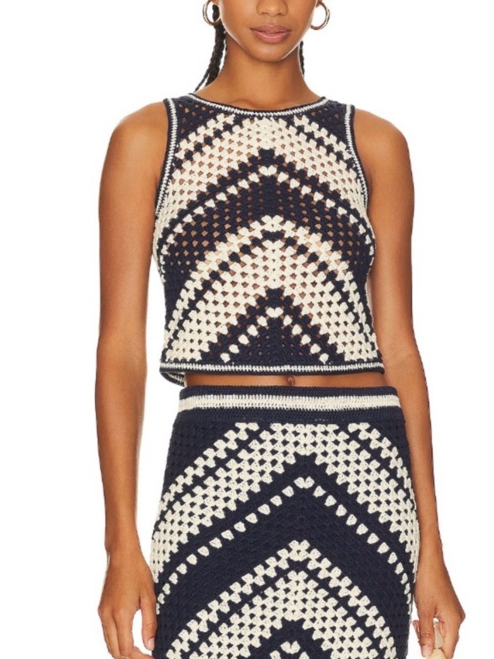 Zimmermann Navy and Cream Crochet Two-Piece Skirt Set